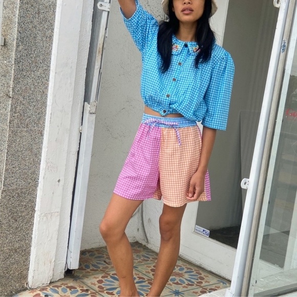 Tach Gingham Shorts S Cotton Pull On Coastal Preppy Beach Old Money Hamptons 90s - Picture 2 of 13